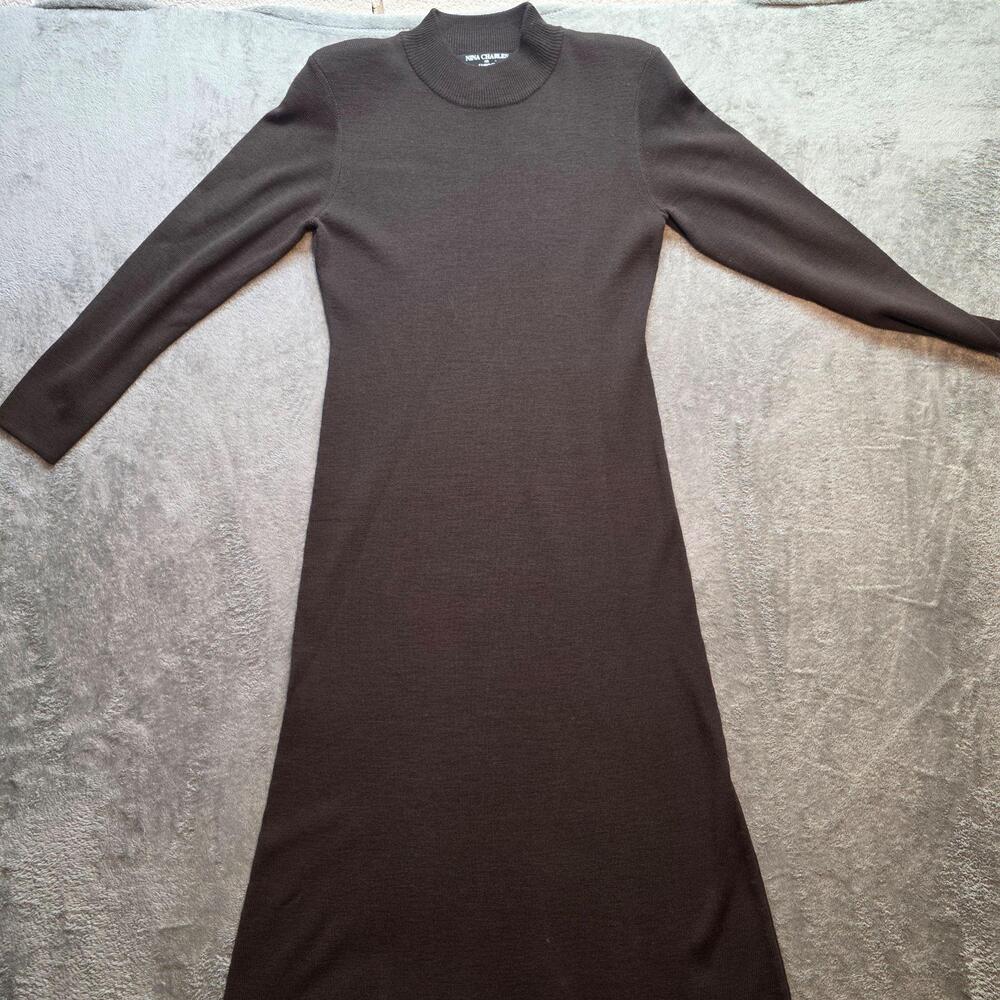 Nina Charles For Kasper A.S.L. Sweater Dress Womens Petites PM Brown Mock Neck